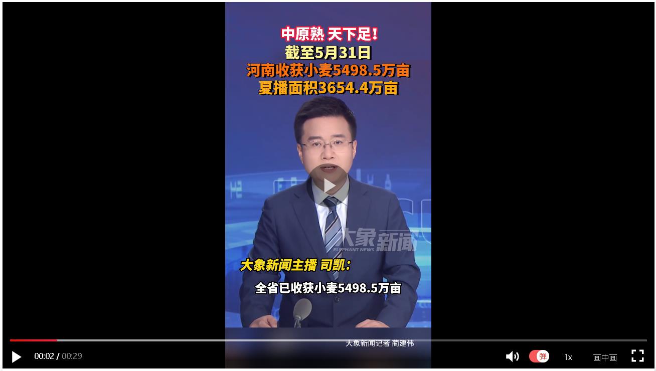 中原熟，天下足！河南已收獲小麥5498.5萬畝